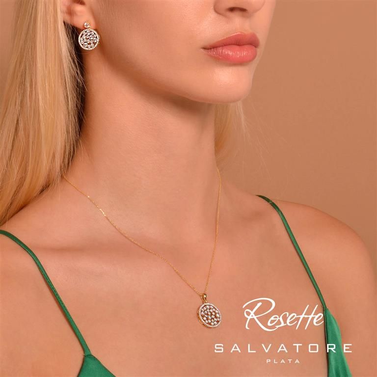 Plata Collana Argento Dorato Pendente con Zirconi