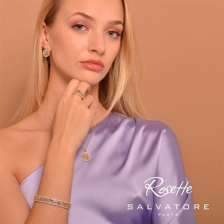 Plata Bracciale RIgido Argento Dorato Cristalli Multicolor