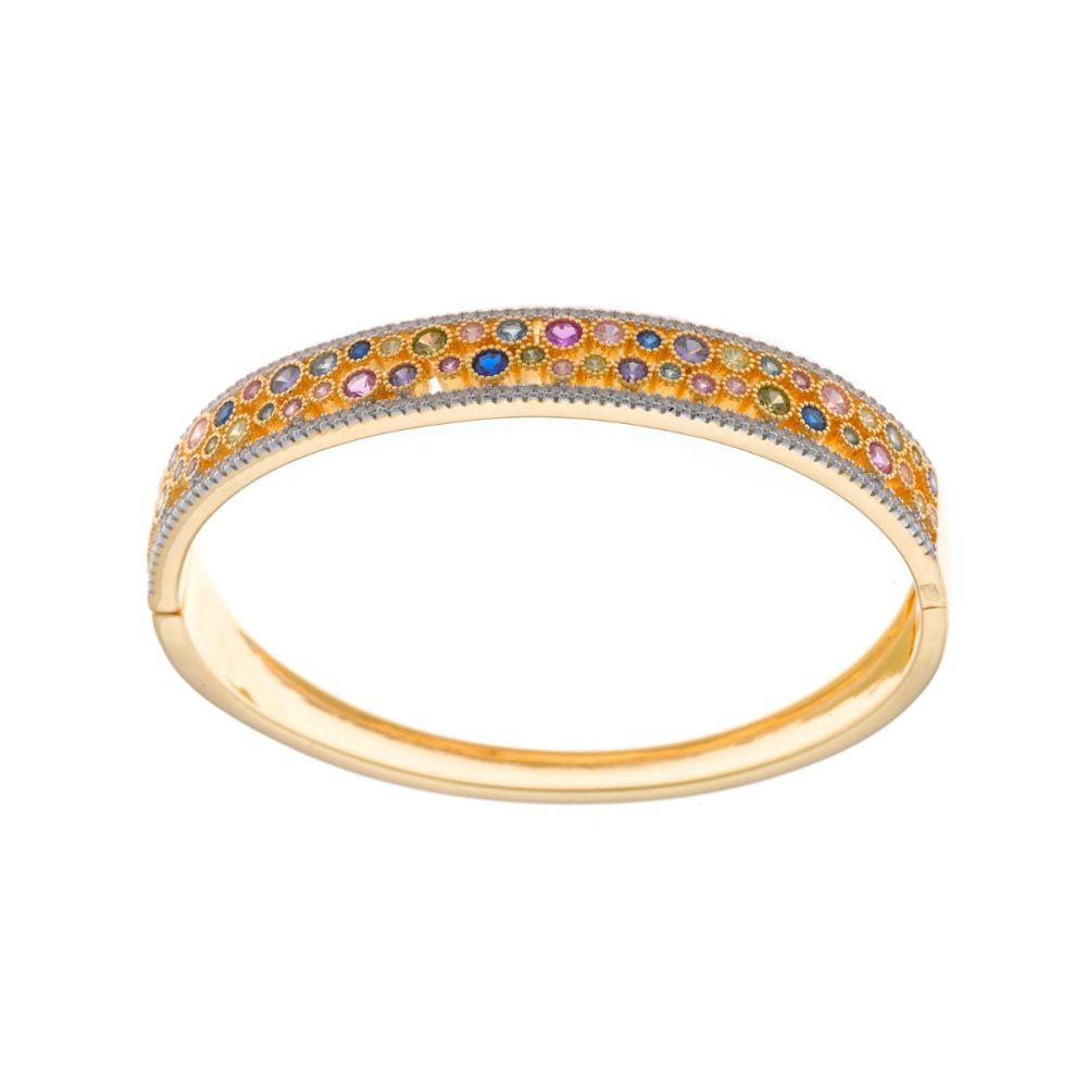 Plata Bracciale RIgido Argento Dorato Cristalli Multicolor