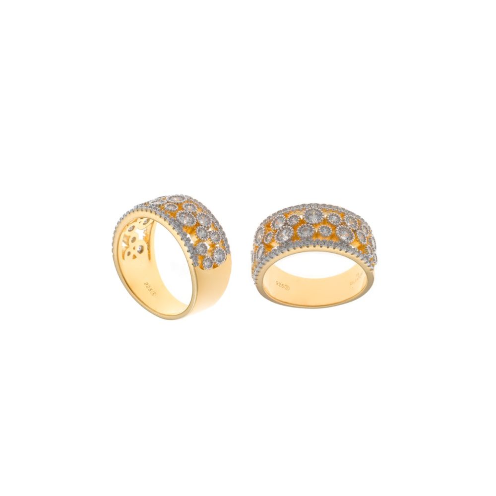 Plata Anello Argento Dorato Zirconi Bianchi