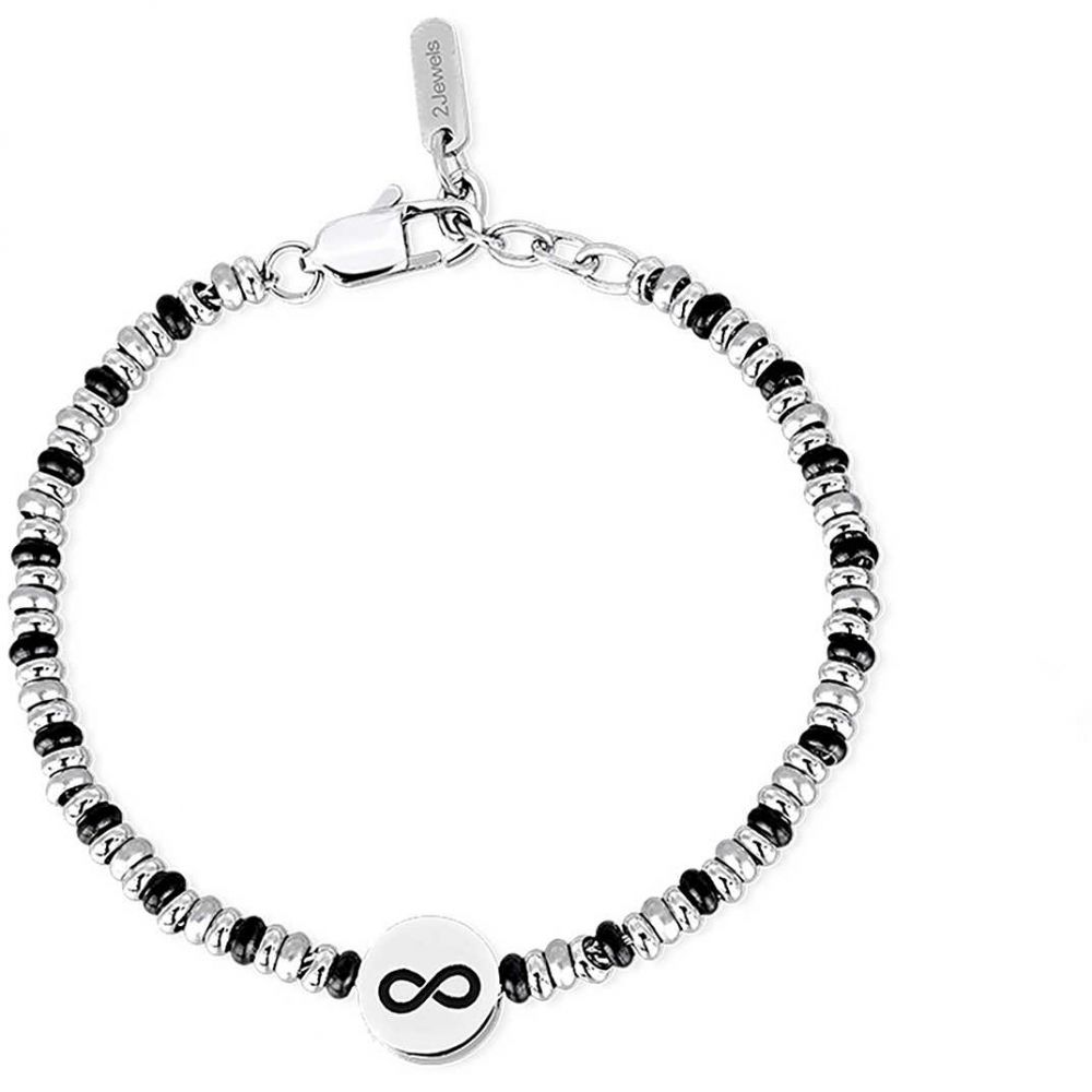 2 Jewels Bracciale Uomo Acciaio Elementi SIlver/Nero Infinito Ikon