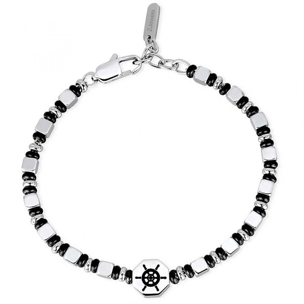 2 Jewels Bracciale Uomo Acciaio Elementi SIlver/Nero Timone  Ikon