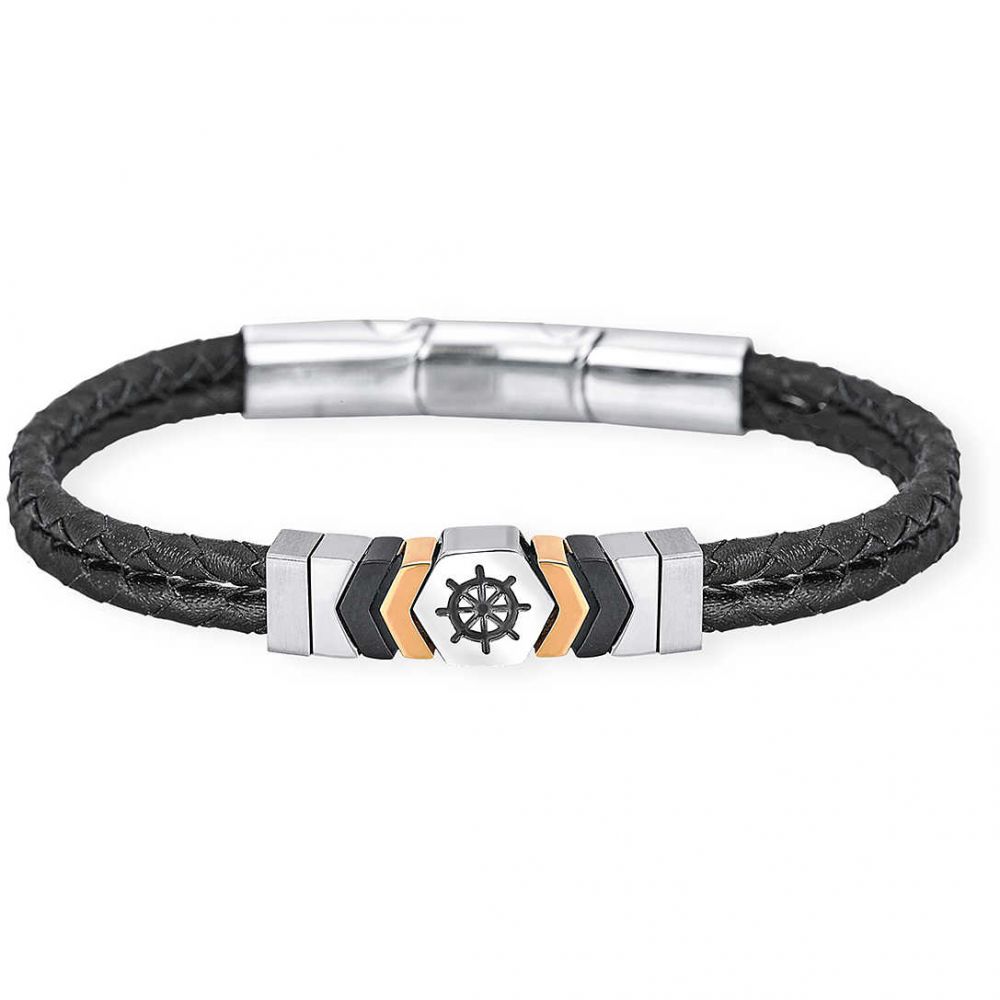 2 Jewels Bracciale Uomo Acciaio e Pelle Nera Street