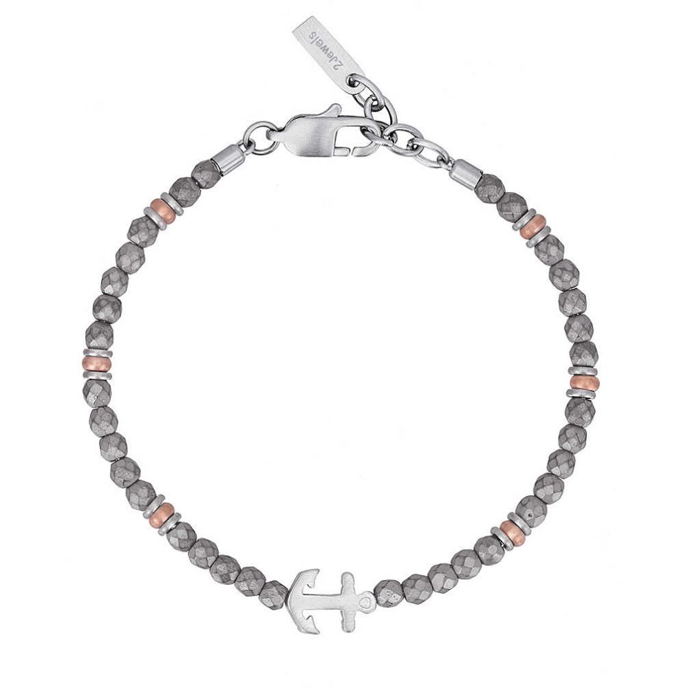 2 Jewels Bracciale Uomo Acciaio Ancora Hematite