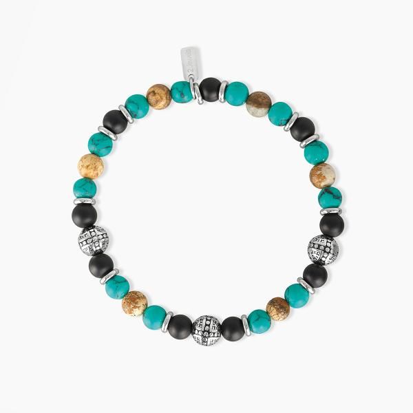 2 Jewels Bracciale Elastico Diaspro Turchese e Acciaio