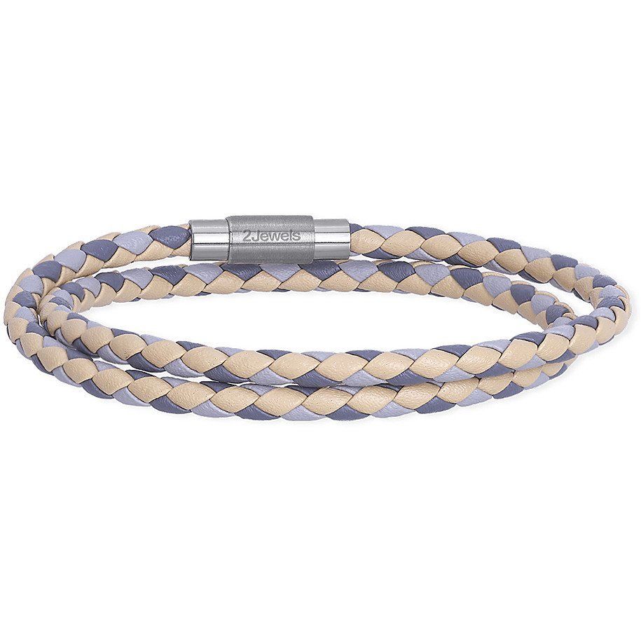 2 Jewels Bracciale Doppio Giro Uomo Pelle Grigio/Beige Street