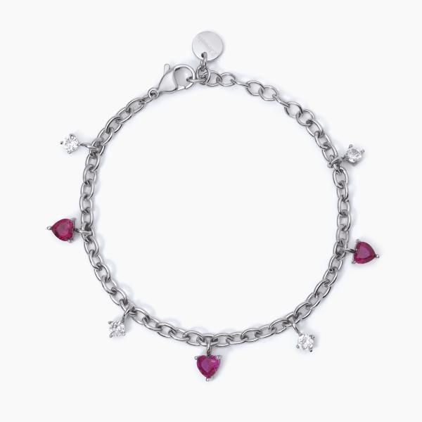 2 Jewels Bracciale Donna Acciaio Cristalli Bianchi e Rubino