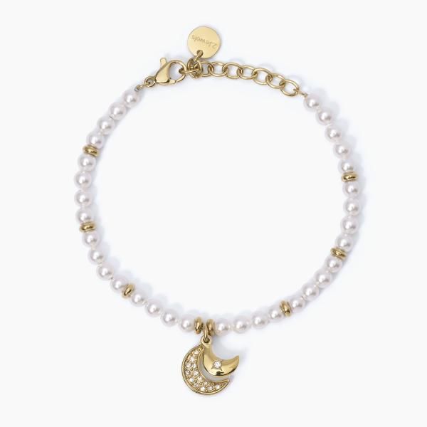 2 Jewels Bracciale Donna Acciaio Gold Perle e Mezzaluna