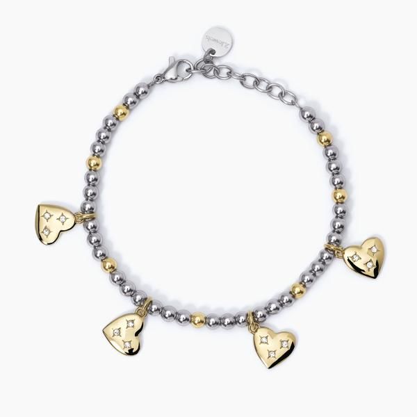 2 Jewels Bracciale Acciaio Sfere 4 mm Cuori Gold