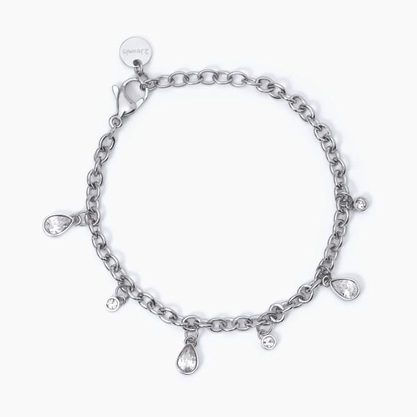 2 Jewels Bracciale Acciaio Catena Forzatina Cristalli Bianchi