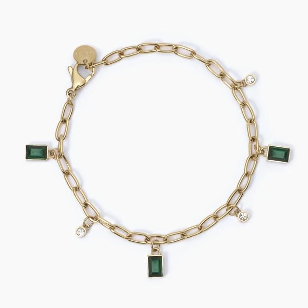 2 Jewels Bracciale Acciaio Gold Catena Forzatina Cristalli Smeraldo