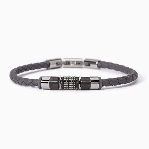 2 Jewels Bracciale Pelle Grigia e Acciaio Pvd Gunmetal