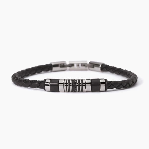 2 Jewels Bracciale Pelle Nera e Acciaio Pvd Nero