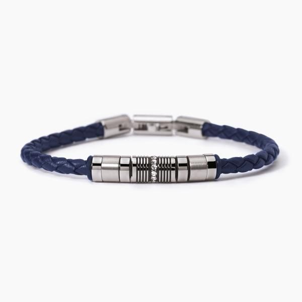 2 Jewels Bracciale Pelle Blu e Acciaio e Cristalli