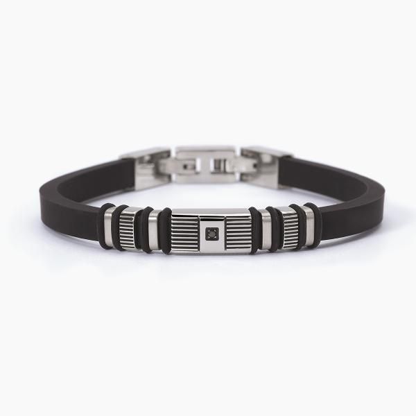 2 Jewels Bracciale Silicone Nero e Acciaio