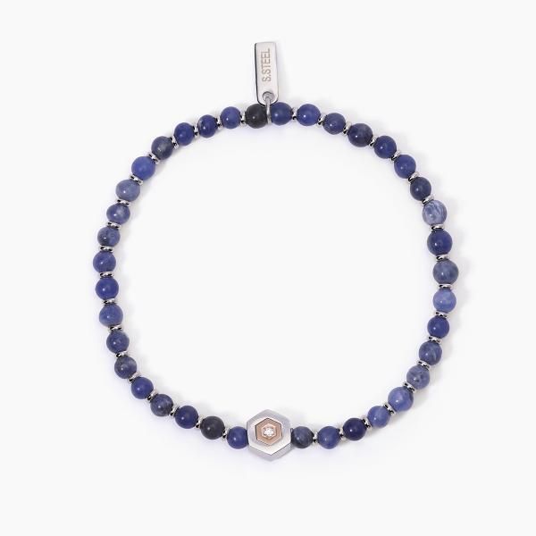 2 Jewels Bracciale Elastico Dumortierite  e Acciaio