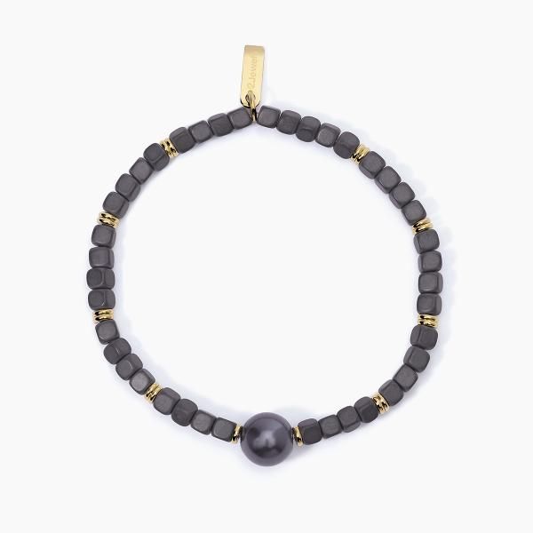 2 Jewels Bracciale Elastico Ematite e Perla Grigia
