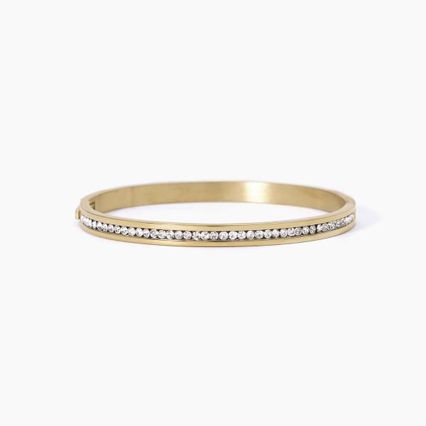 2 Jewels Bracciale Rigido Acciaio Gold Cristalli Bianchi