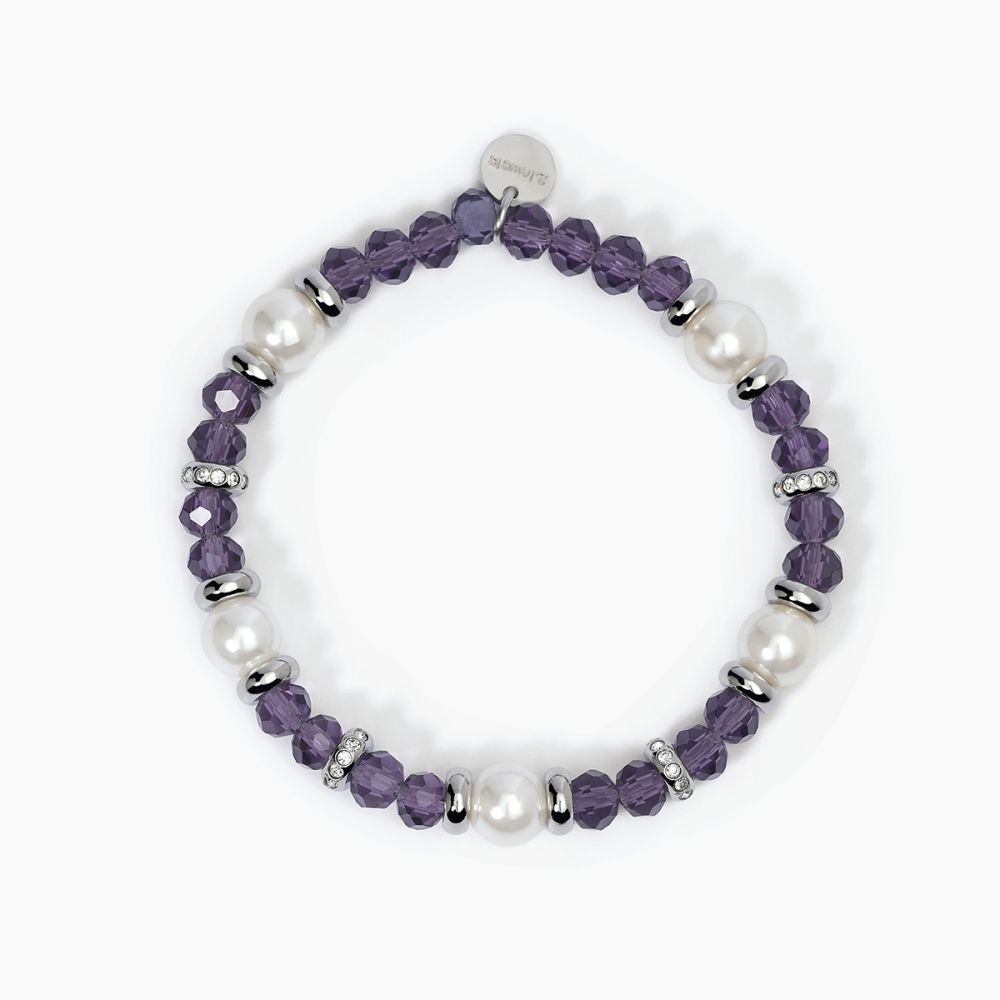 2 Jewels Bracciale Elastico Glass Viola e Perle