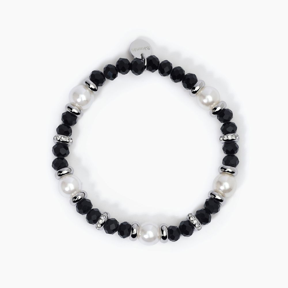 2 Jewels Bracciale Elastico Glass Nero e Perle