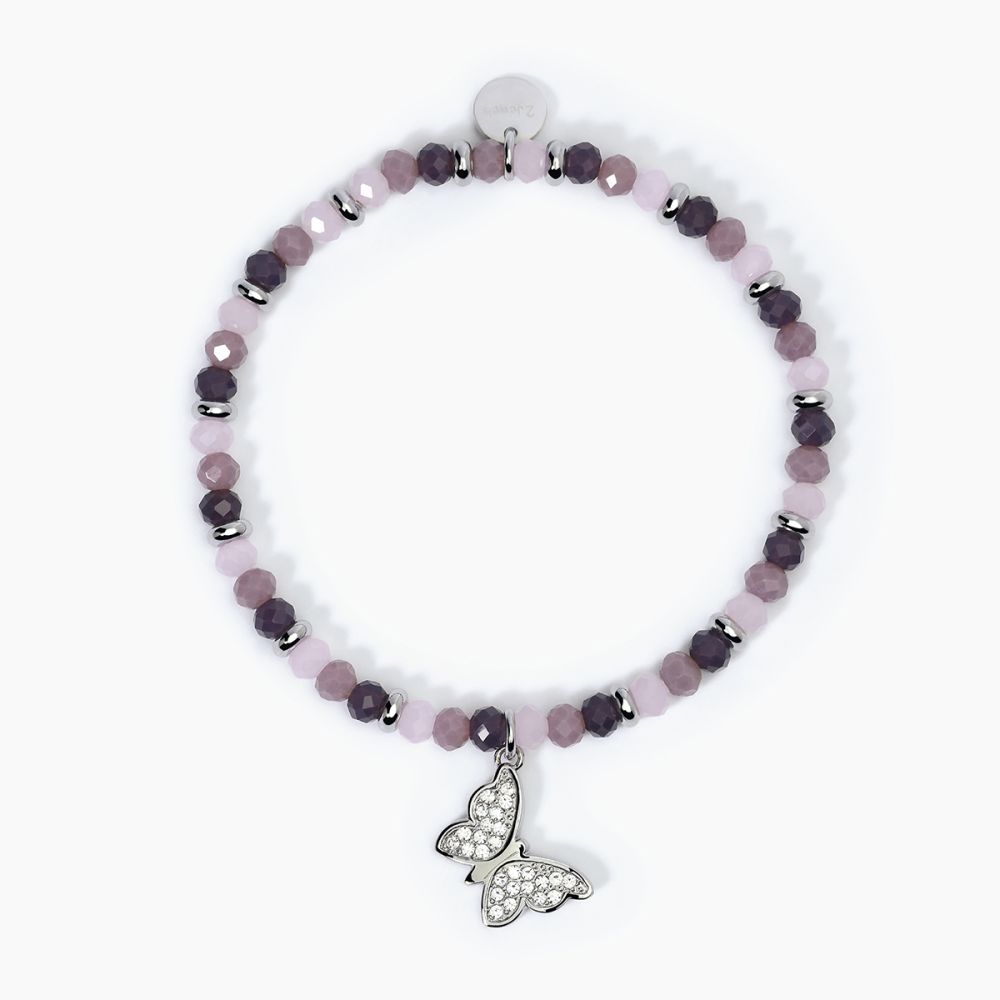 2 Jewels Bracciale Elastico Glass Multicolor e Farfalla