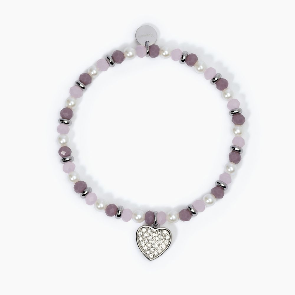 2 Jewels Bracciale Elastico Glass Multicolor Perle e Cuore