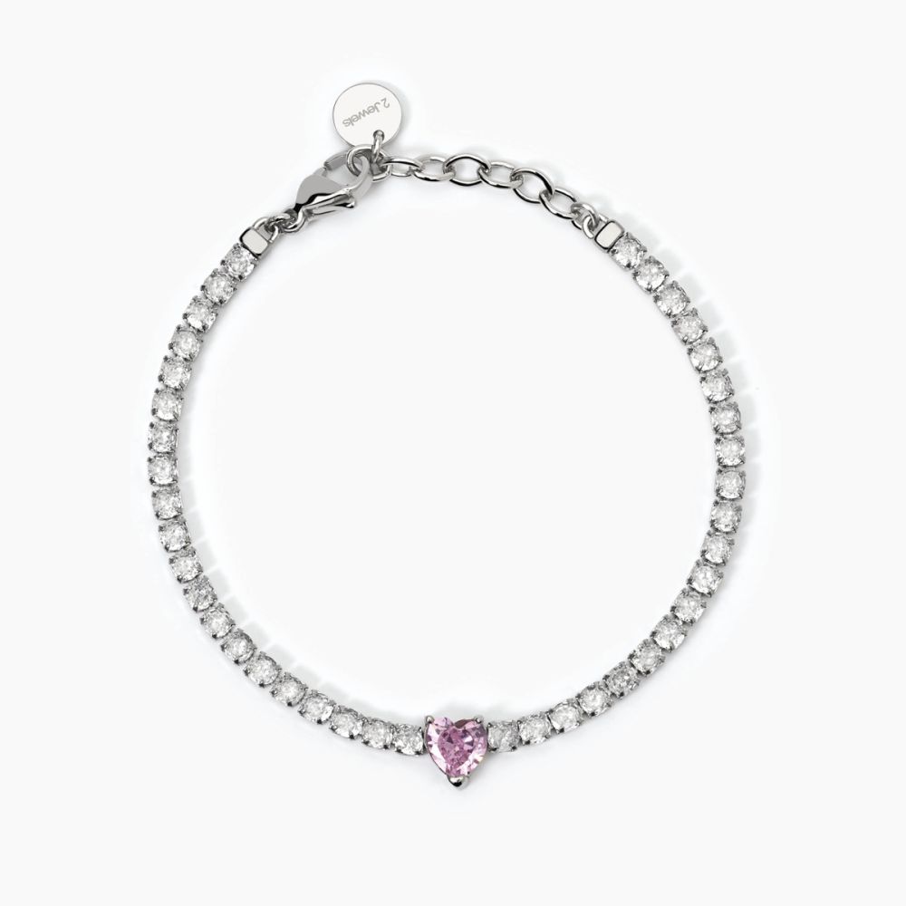 2 Jewels Tennis Acciaio Cristalli Bianchi Cuore Rosa