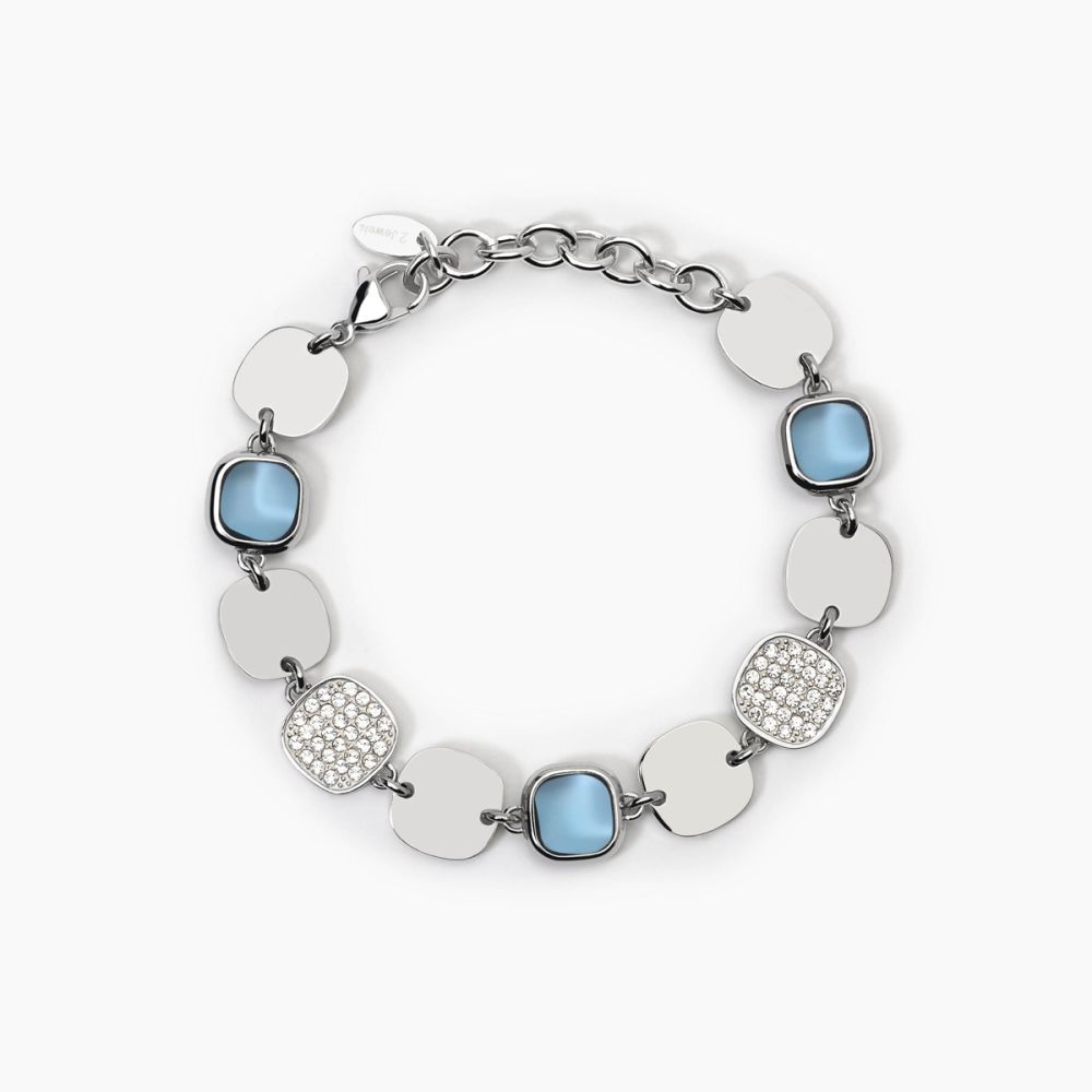 2 Jewels Bracciale Acciaio Elementi Quadrati e Cristalli