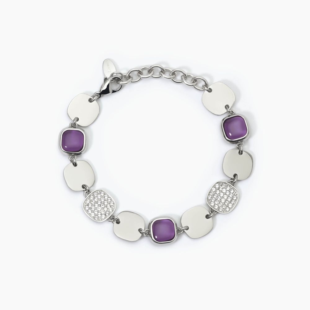 2 Jewels Bracciale Acciaio Elementi Quadrati e Cristalli