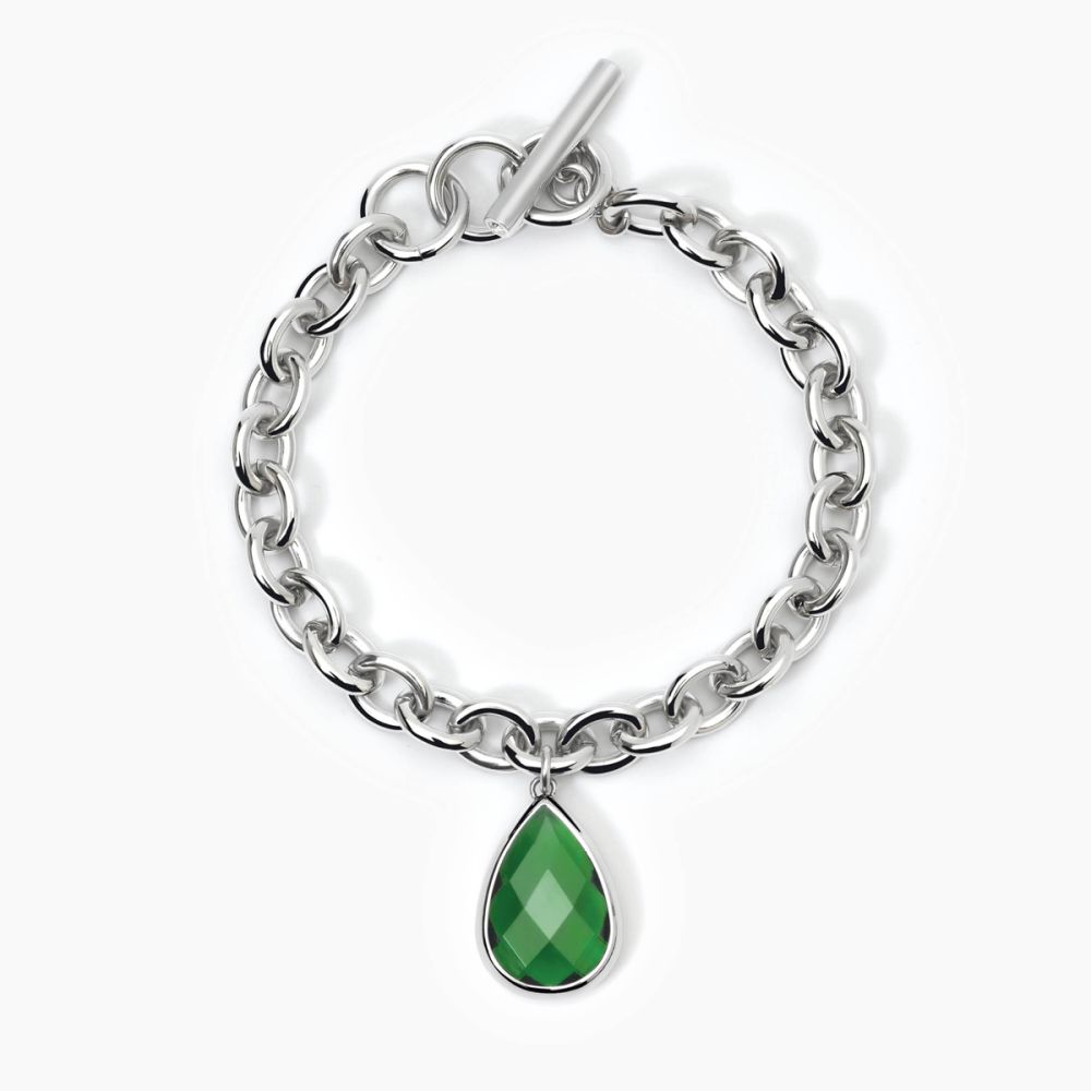 2 Jewels Bracciale Acciaio Catena Rolò e Glass Verde