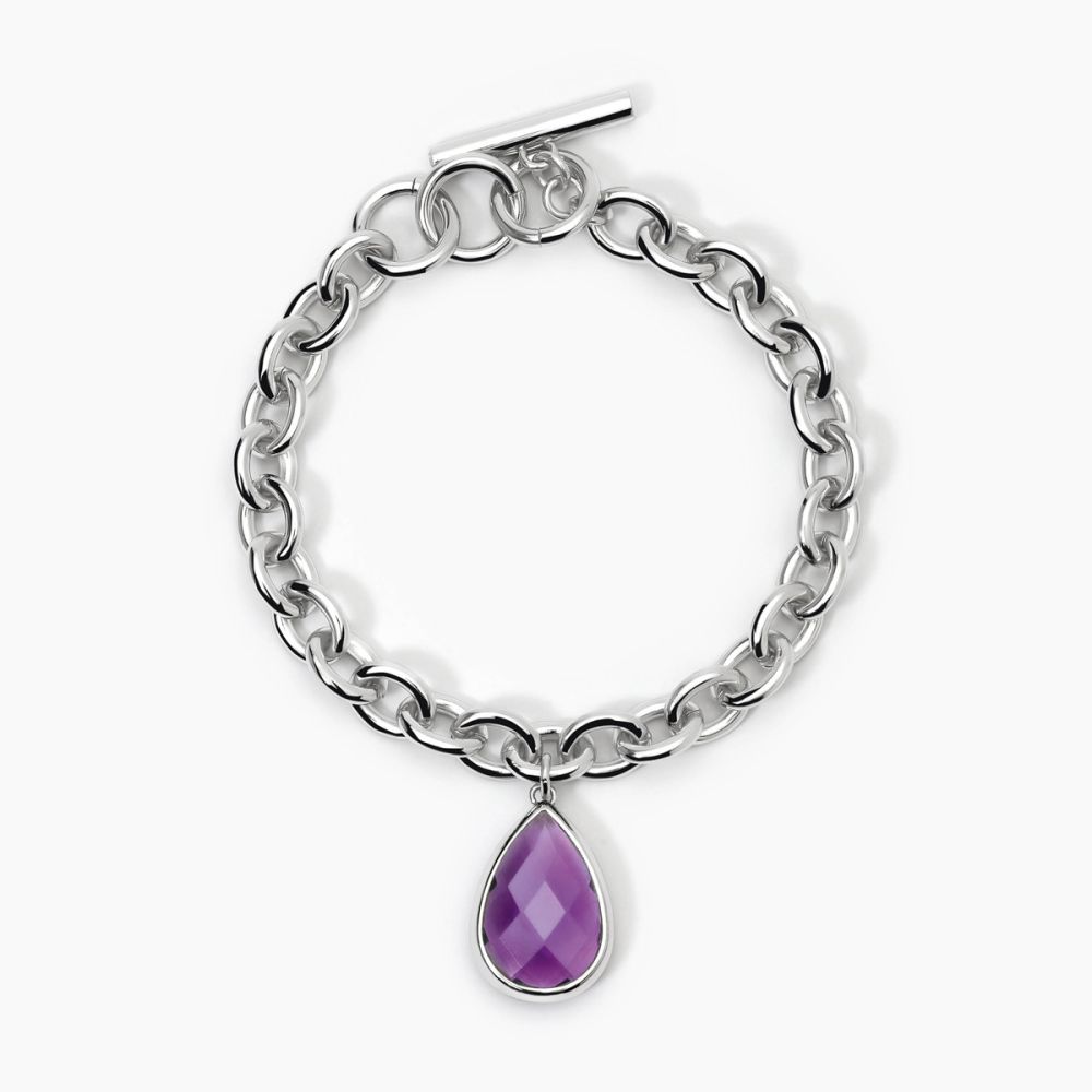 2 Jewels Bracciale Acciaio Catena Rolò e Glass Viola