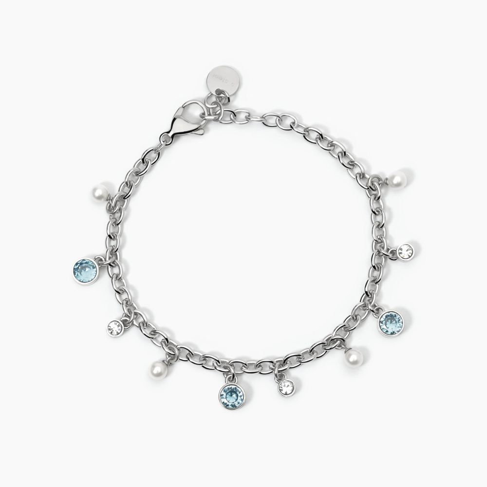 2 Jewels Bracciale Acciaio Acquamarina Perle e Cristalli
