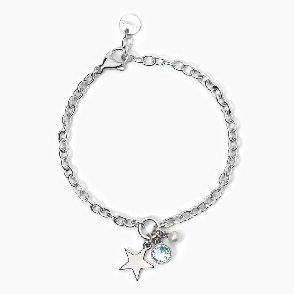 2 Jewels Bracciale Acciaio Stella Perla e Cristallo
