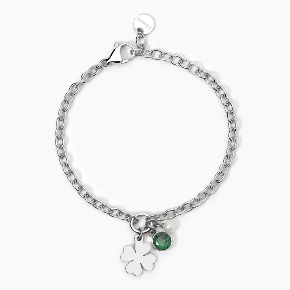 2 Jewels Bracciale Acciaio Quadrifoglio Perla e Cristallo