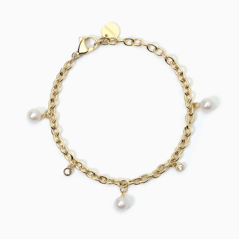 2 Jewels Bracciale Acciaio Gold Perle e Cristalli