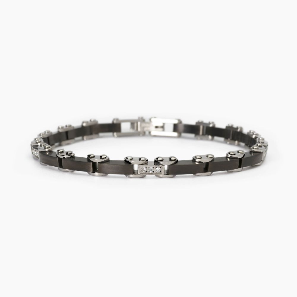 2 Jewels Bracciale Acciaio Pvd Gunmetal e Cristalli