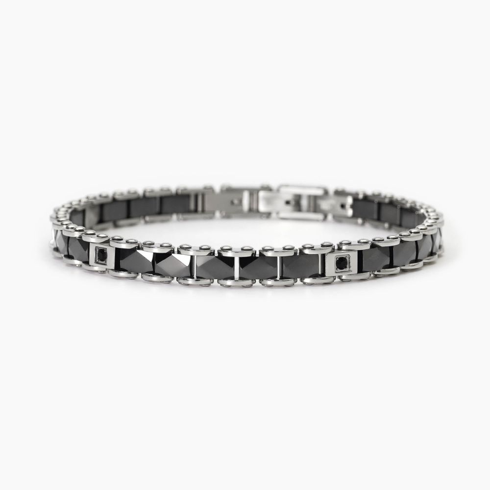 2 Jewels Bracciale Acciaio Ceramica Nera e Cristalli
