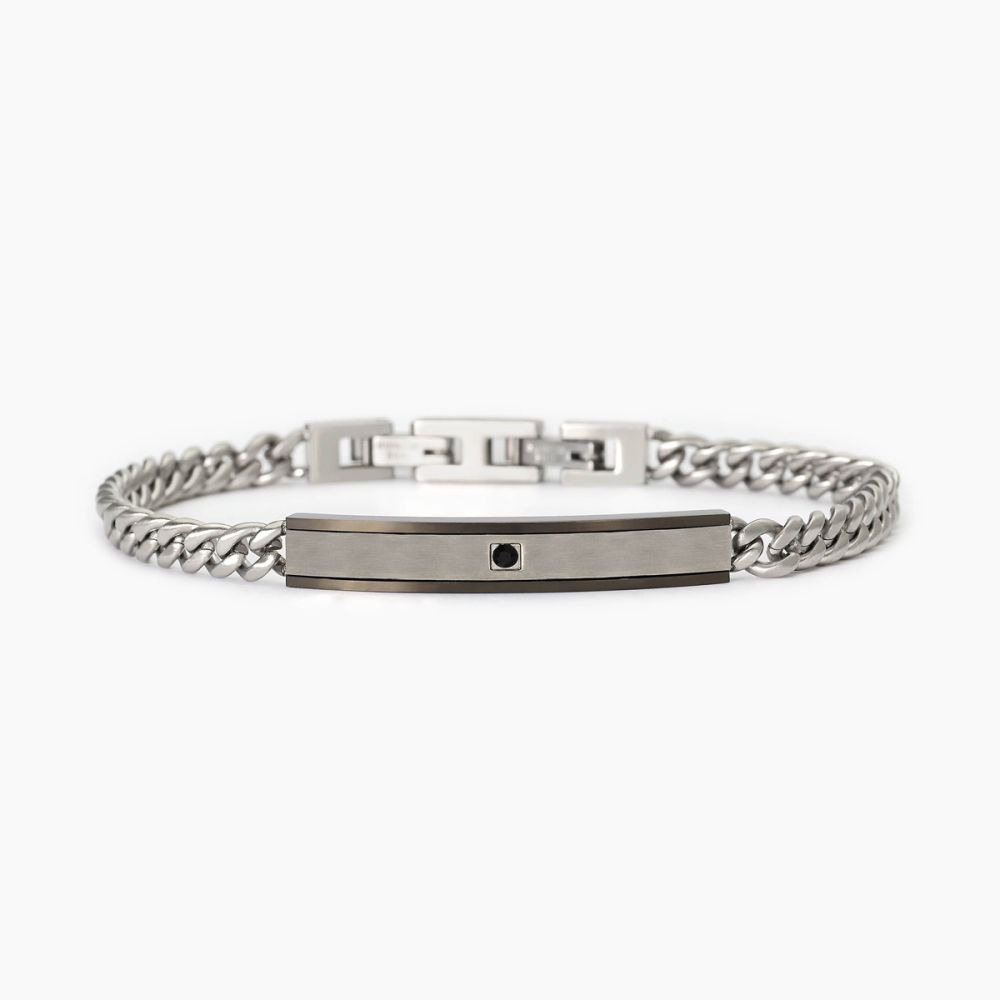 2 Jewels Bracciale Acciaio Groumette Piastra e Zircone