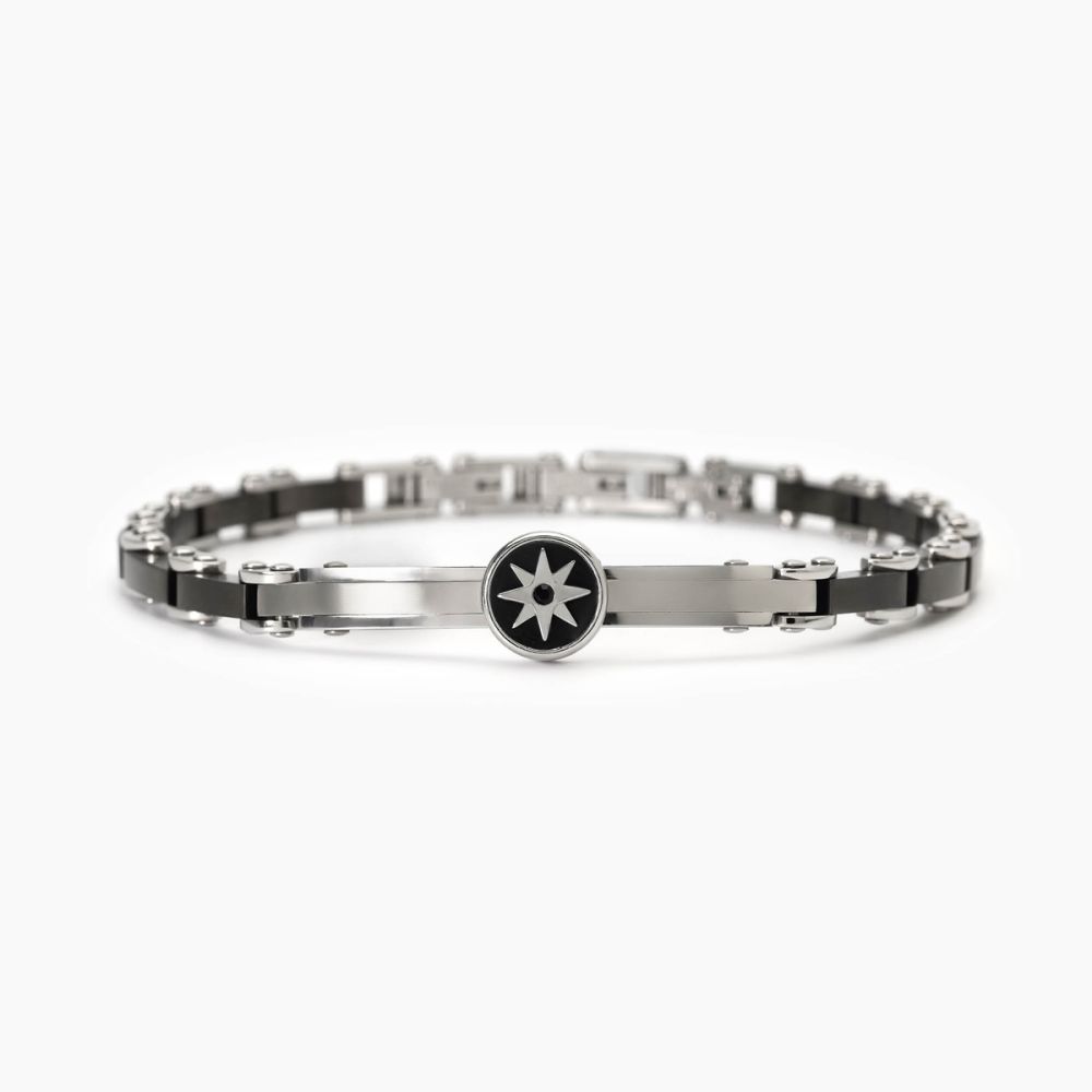2 Jewels Bracciale Acciaio Pvd Gunmetal Piastra e Rosa Dei Venti