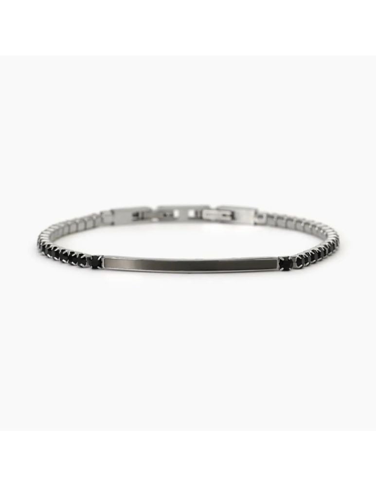 2 Jewels Tennis Acciaio Cristalli Neri e Piastra