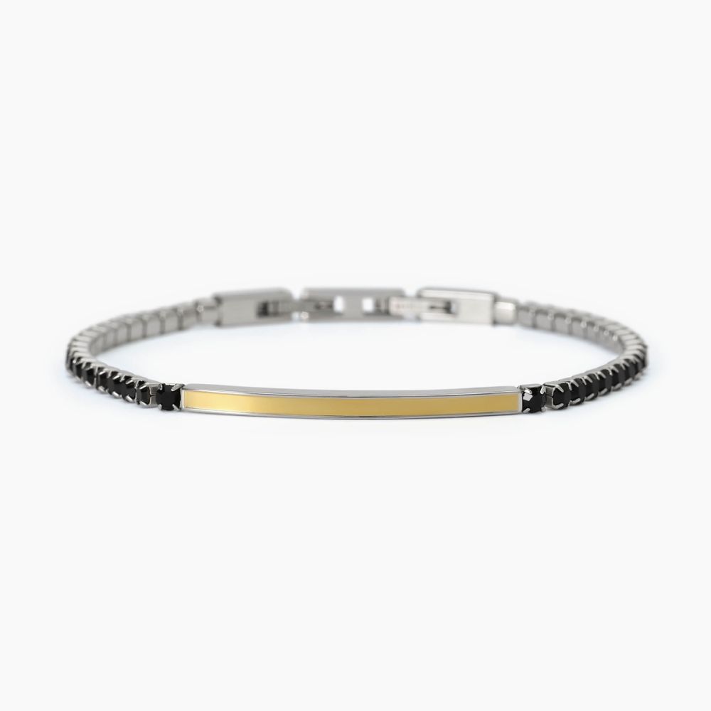 2 Jewels Tennis Acciaio Cristalli Neri e Piastra