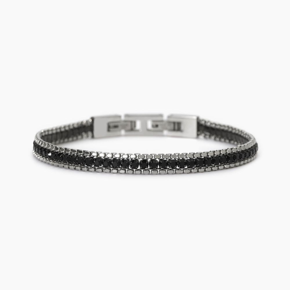 2 Jewels Tennis Acciaio Gunmetal e Cristalli Neri 