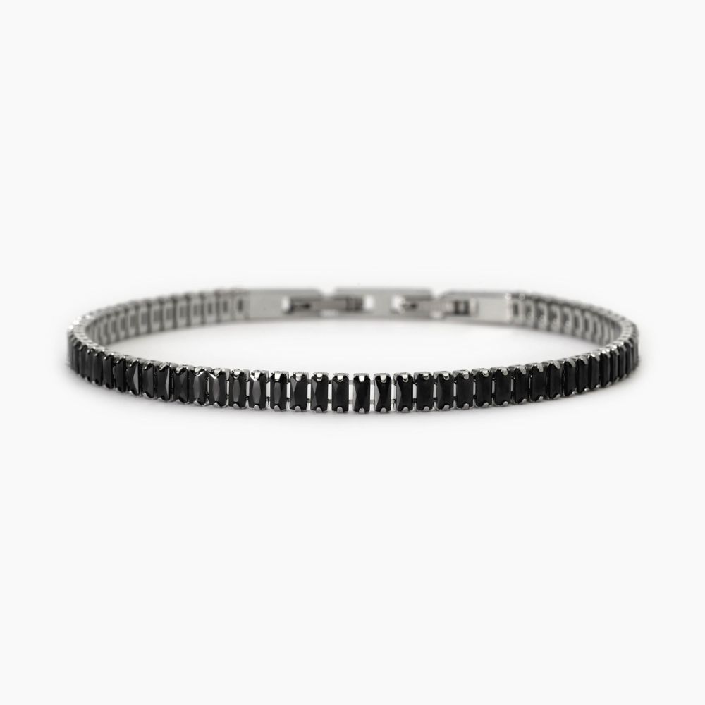 2 Jewels Tennis Acciaio Cristalli Baguette Neri