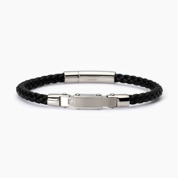 2 Jewels Bracciale Similpelle Nera e Acciaio
