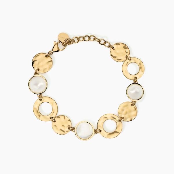 2 Jewels Bracciale Acciaio Gold Perle ed Elementi Martellati