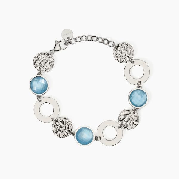 2 Jewels Bracciale Acciaio Glass Azzurro ed Elementi Martellati