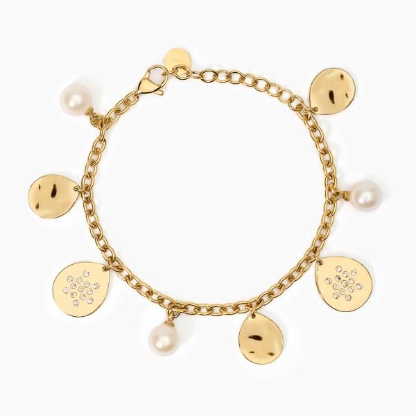 2 Jewels Bracciale Acciaio Gold Elementi Goccia e Perle