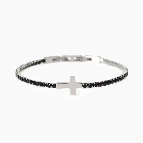 2 Jewels Tennis Acciaio Cristalli Neri con Croce