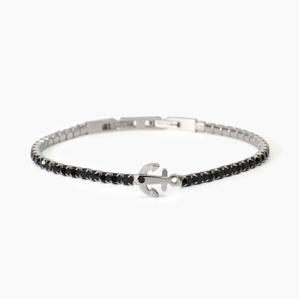 2 Jewels Tennis Acciaio Cristalli Neri con Ancora