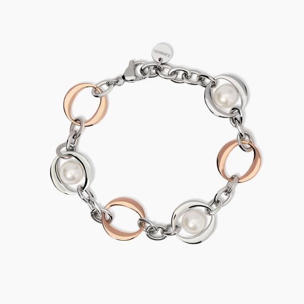 2 Jewels Bracciale Acciaio Elementi Rosè e Perle
